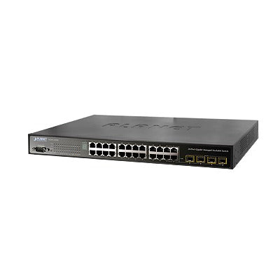 Switch administrable L2 stack gigabit de 24 puertos con PoE 802.3af/at a 10/100/1000 Mbps con 4 puertos SFP 1000 Mbps