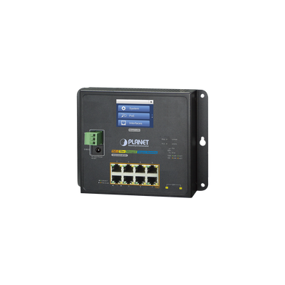 Switch Industrial Flat-Type 8 Puertos Gigabit C/PoE 802.3at, 2 Puertos SFP, LCD